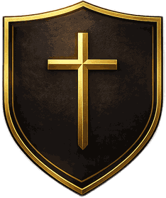 Men of Faith shield with a gold cross